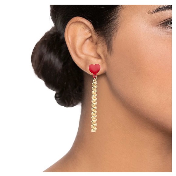 Dominique Renee Red and Gold Heart Drop Earrings - Picture 2 of 4